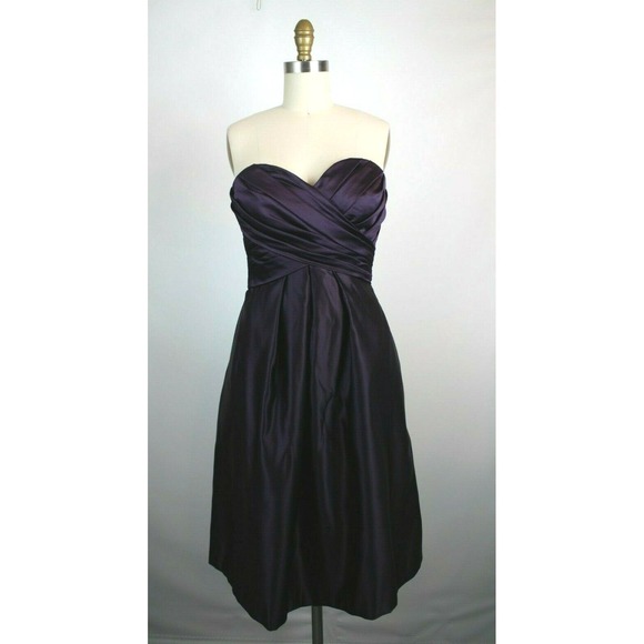 Bill Levkoff Dress 6 Purple Satin Strapless Knee Length Formal Prom Bridesmaid - Picture 1 of 7